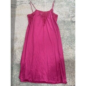 READ! Vtg Claudia Phillips Size XL Hot Pink Satin Lace Nightgown Slip Dress Y2K